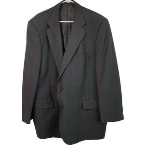 VTG Jet Black Tom James Hand Tailored Mens Suit Jacket Blazer 50R Worsted Wool